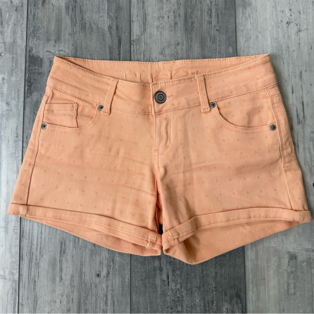 Rue21 Y2K Low Rise Peach Orange Polka Dot Shorts Size 1/2 Retro Summer